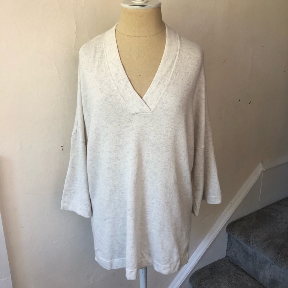 The White Company Lounge Cloud Gray Wool Blend V-Neck Tunic Top Nwt Size Xs & S